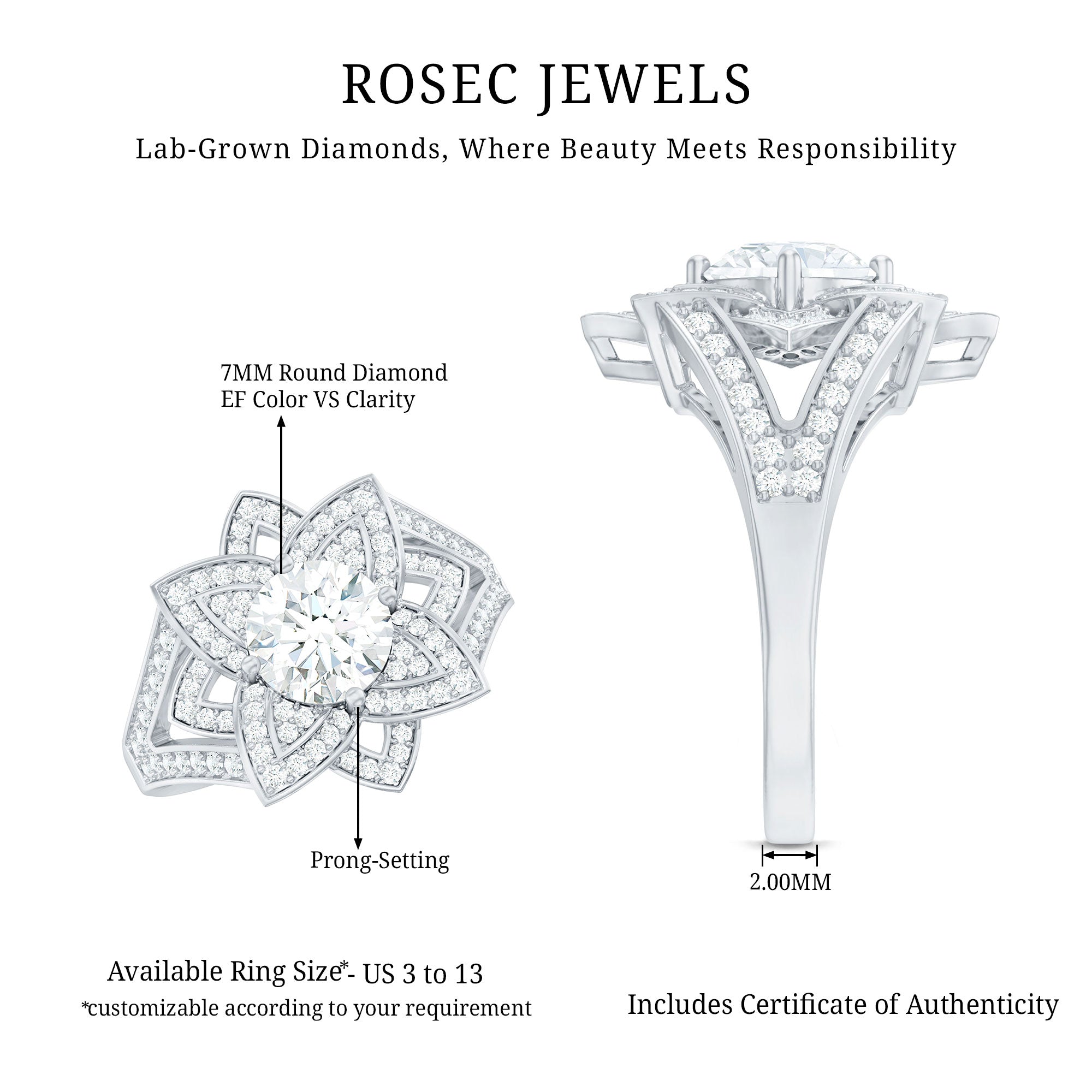 Lab Grown Diamond Art Deco Flower Engagement Ring