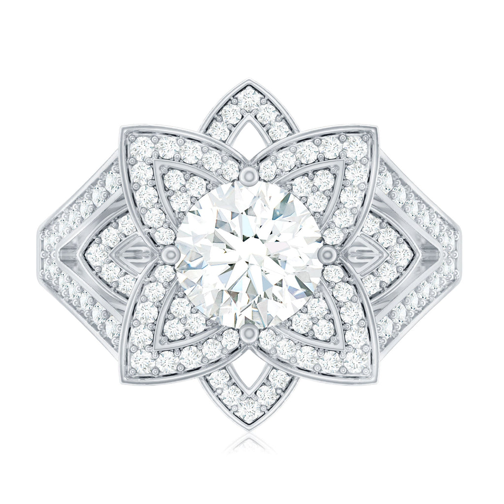 Lab Grown Diamond Art Deco Flower Engagement Ring