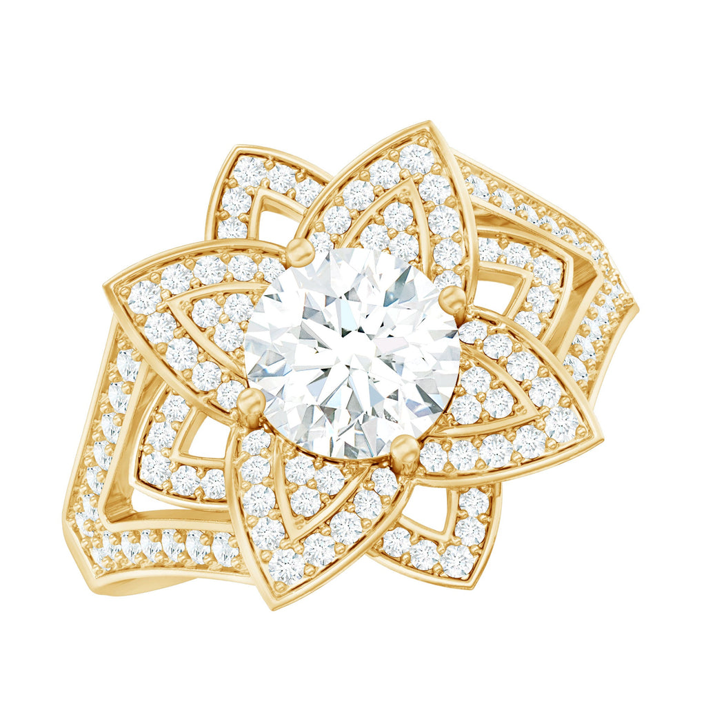 Lab Grown Diamond Art Deco Flower Engagement Ring