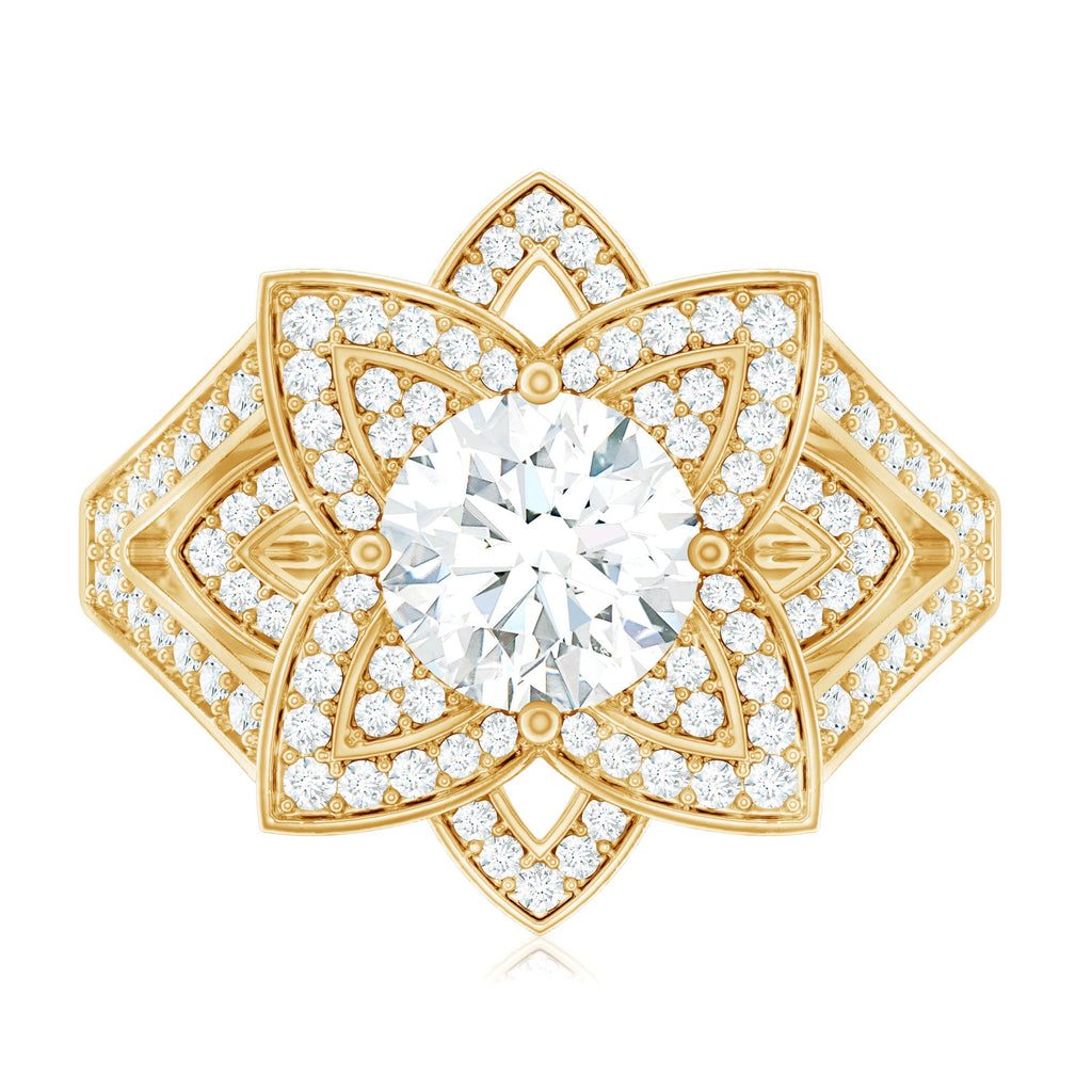 Lab Grown Diamond Art Deco Flower Engagement Ring