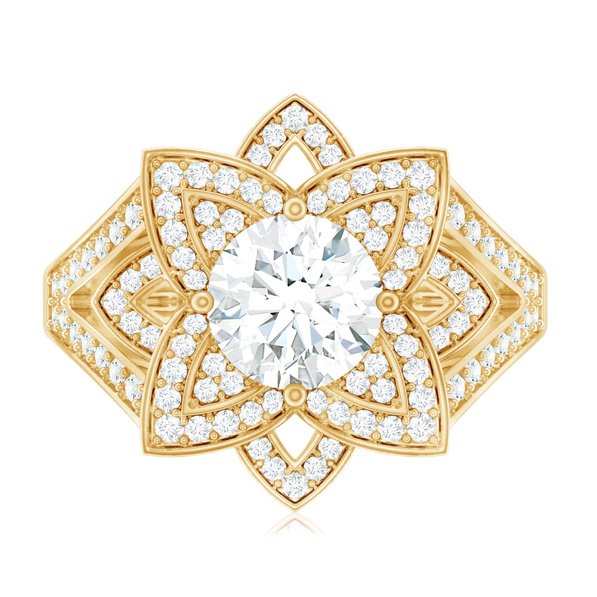 Lab Grown Diamond Art Deco Flower Engagement Ring