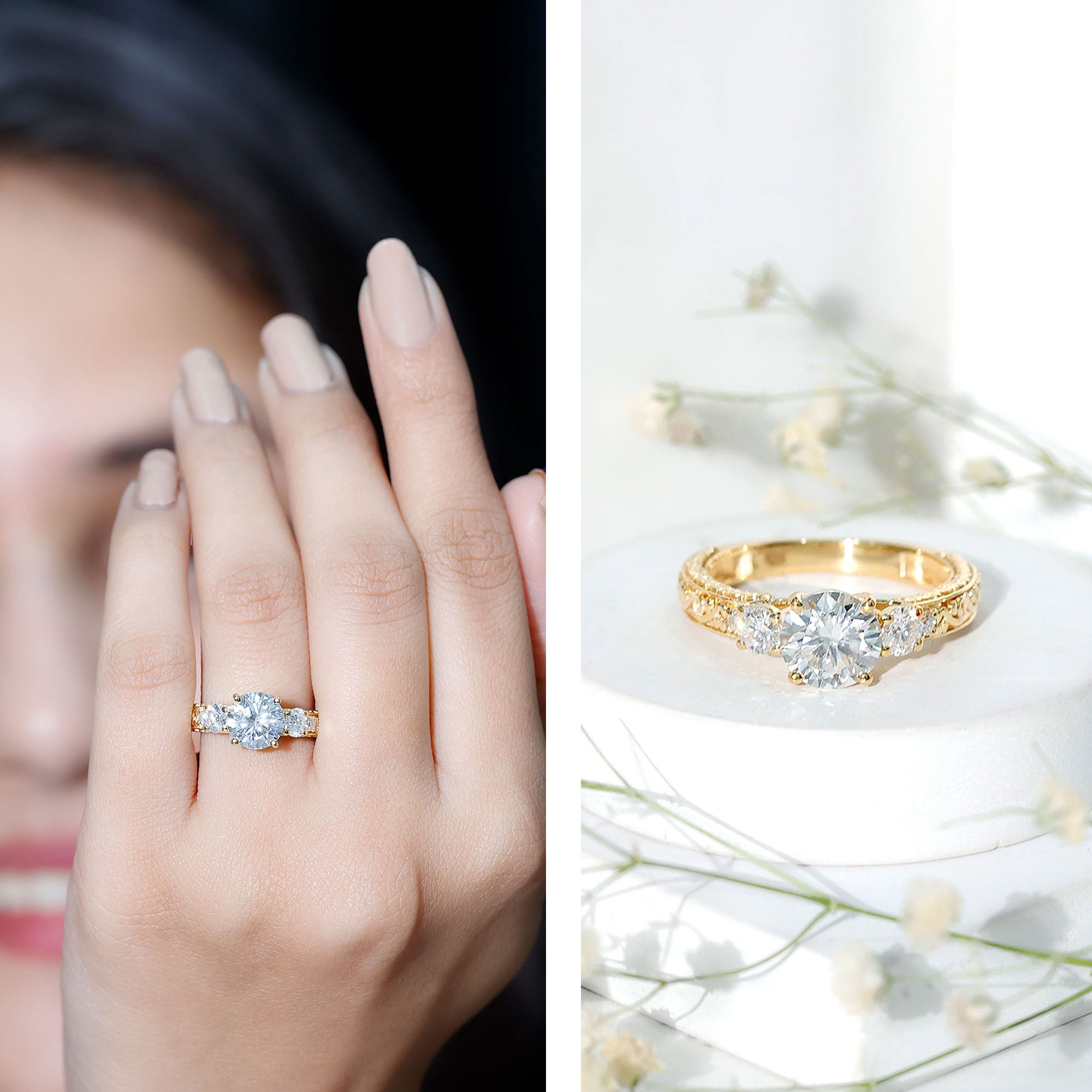 Lab Grown Diamond Vintage Style Engagement Ring