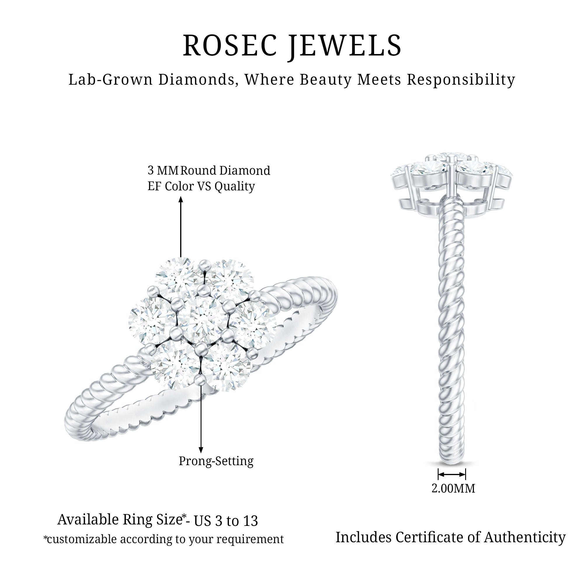 Lab Created Diamond Flower Engagement Ring for Her