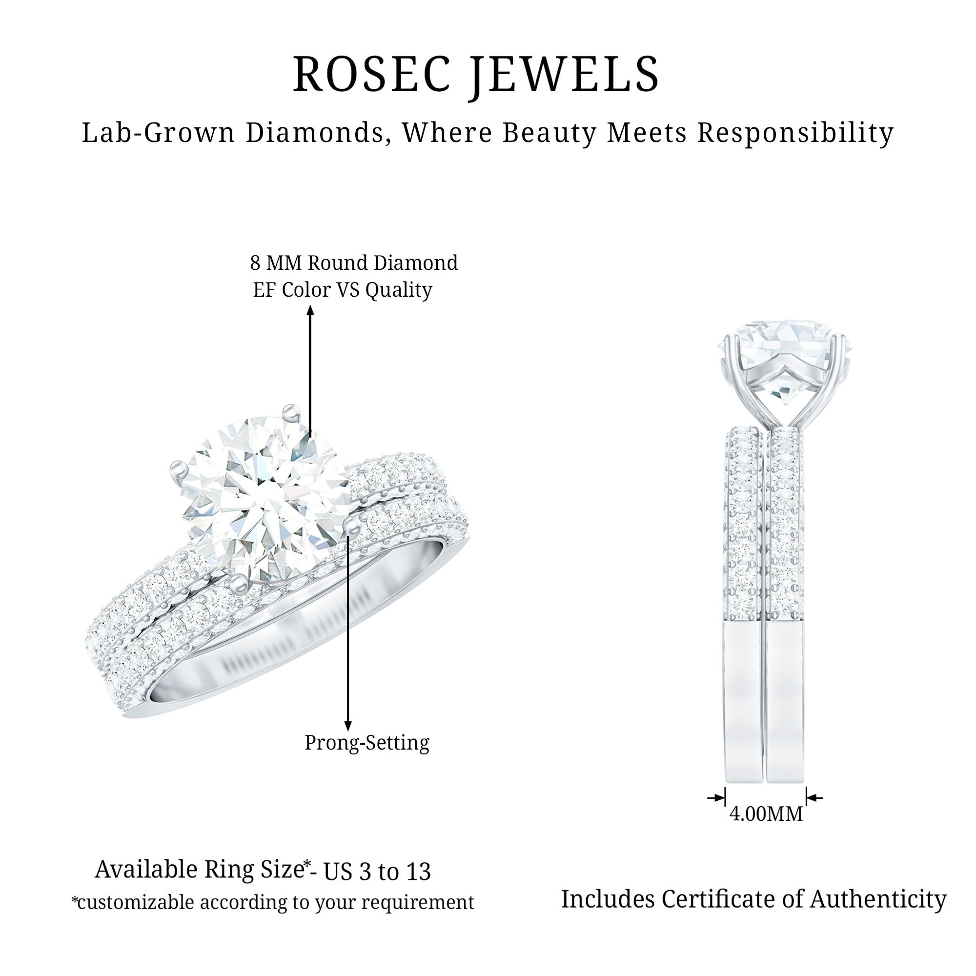 Certified 2 CT Lab Grown Diamond Bridal Ring Set for Her