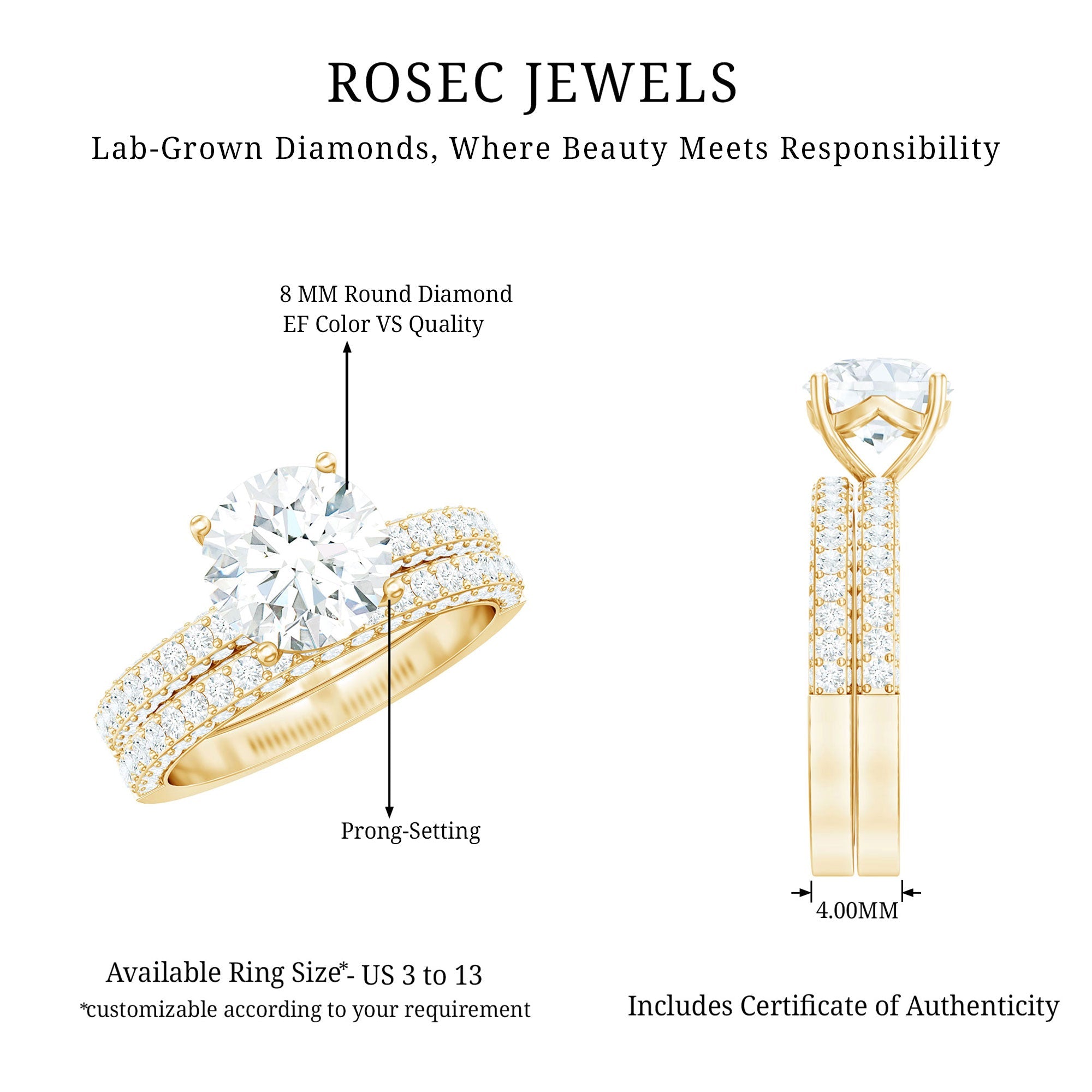 Certified 2 CT Lab Grown Diamond Bridal Ring Set for Her