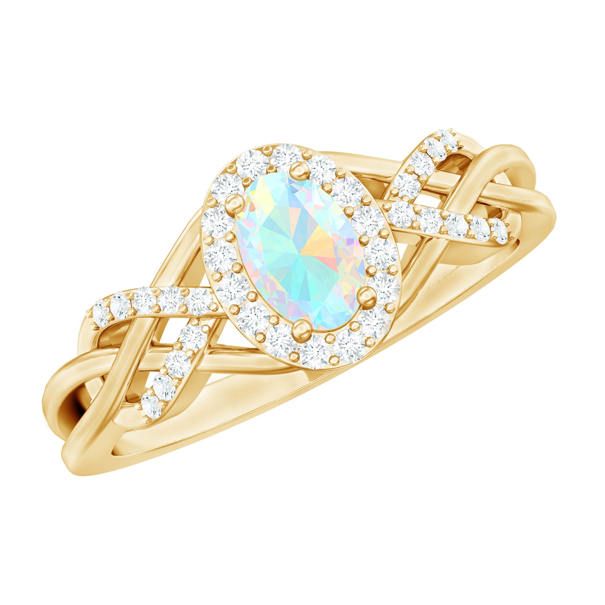 Oval Ethiopian Opal Designer Engagement Ring with Diamond Halo