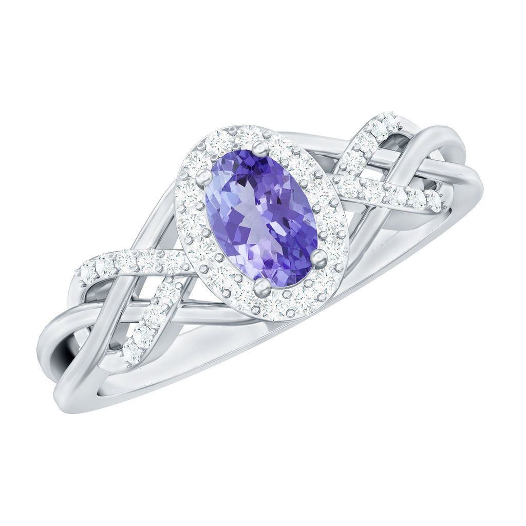 Real Tanzanite and Diamond Engagement Ring with Criss Cross Shank