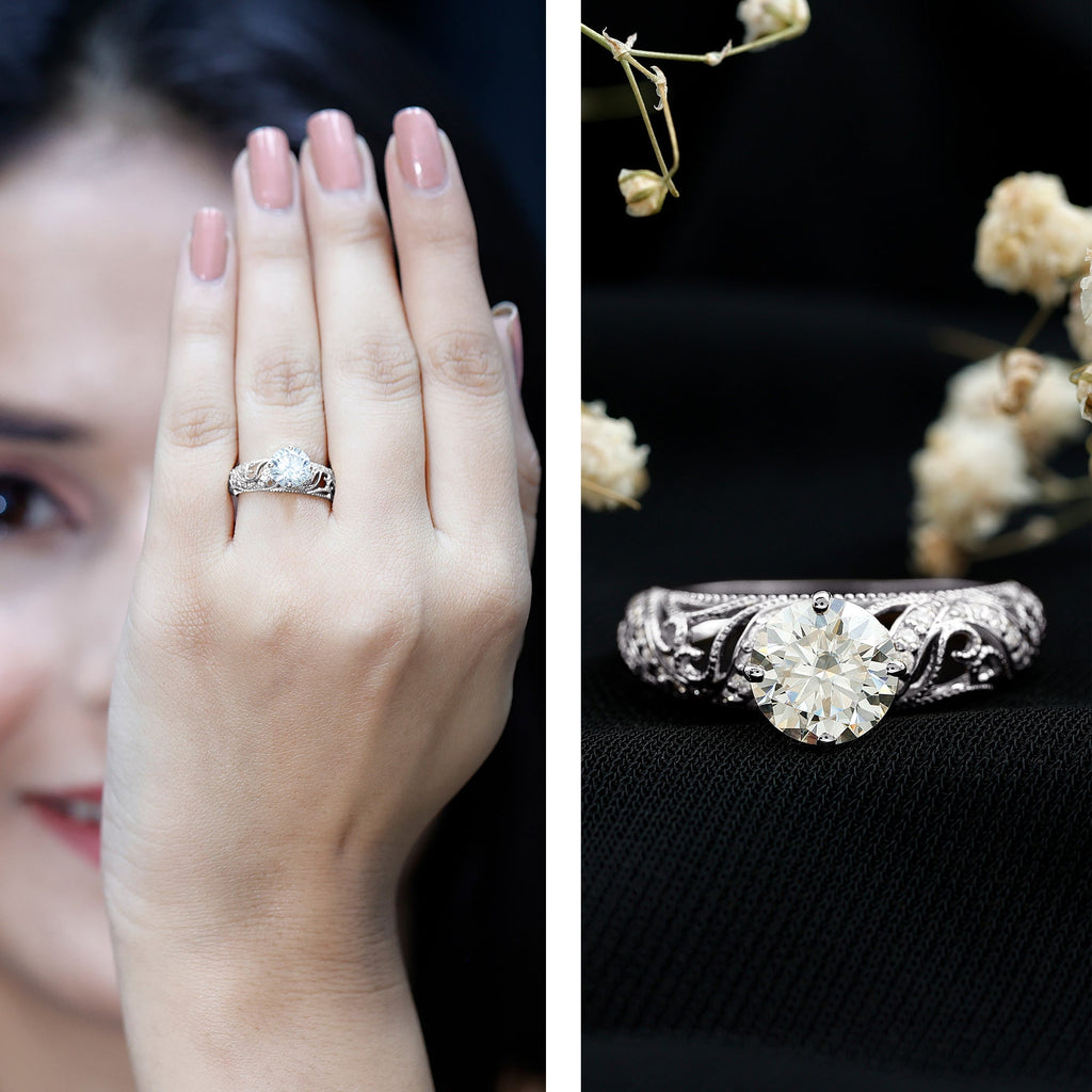 Certified Lab Created Diamond Antique Inspired Engagement Ring