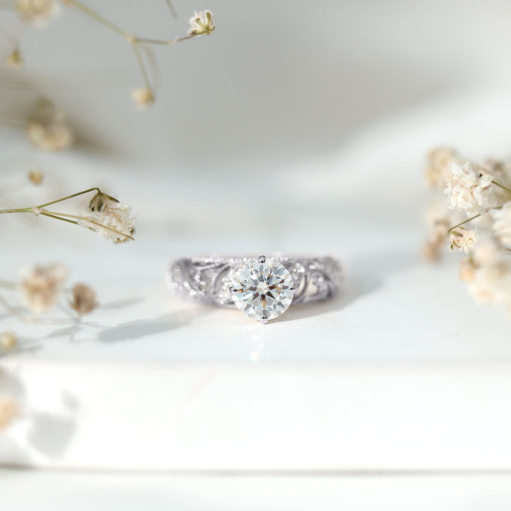 Certified Lab Created Diamond Antique Inspired Engagement Ring