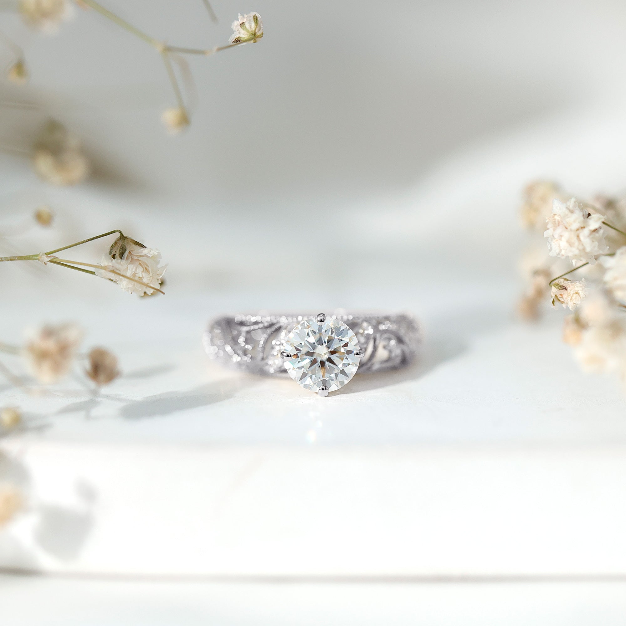Certified Lab Created Diamond Antique Inspired Engagement Ring
