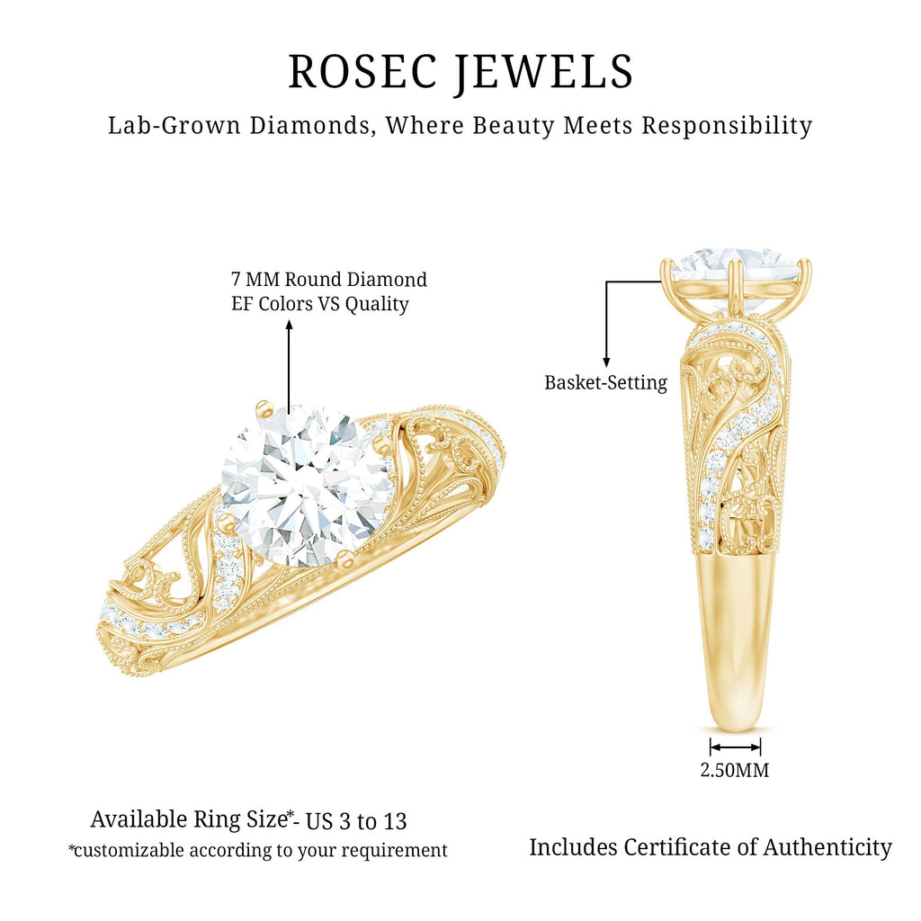 Certified Lab Created Diamond Antique Inspired Engagement Ring