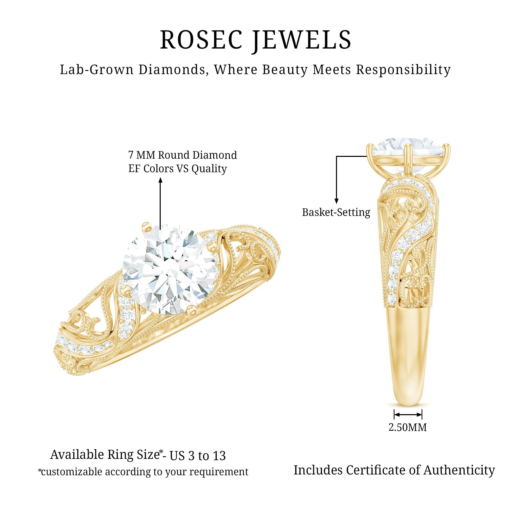 Certified Lab Created Diamond Antique Inspired Engagement Ring