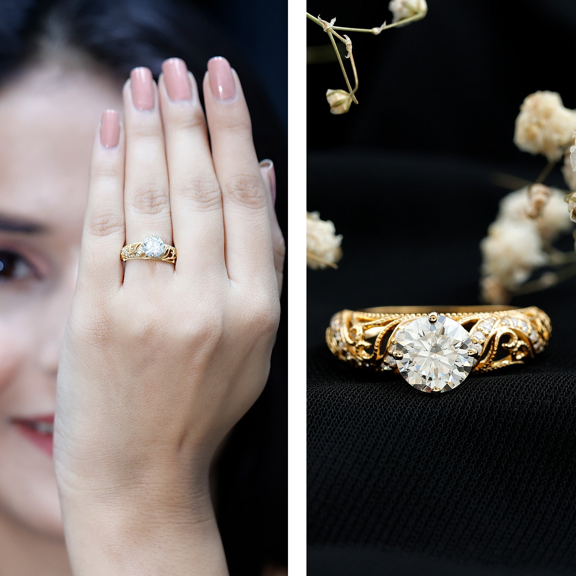 Certified Lab Created Diamond Antique Inspired Engagement Ring