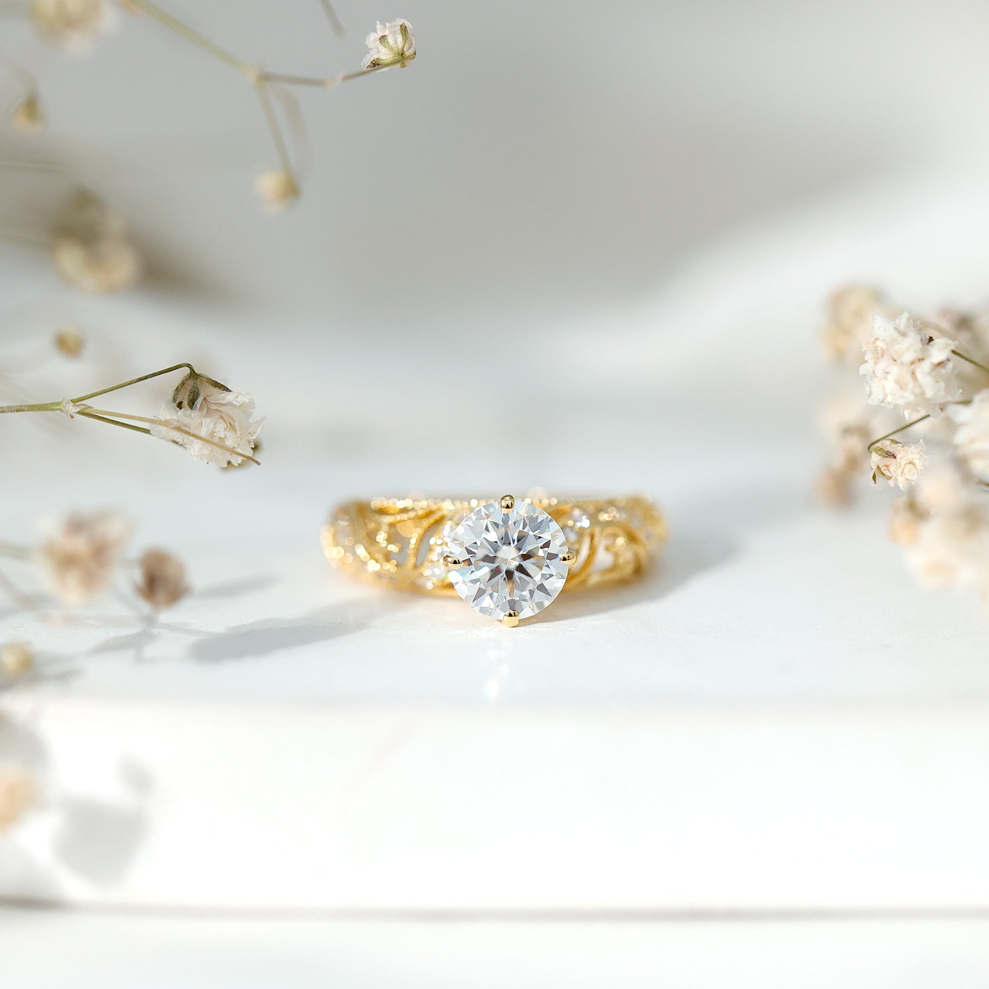 Certified Lab Created Diamond Antique Inspired Engagement Ring