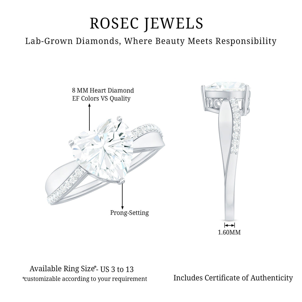 Lab Grown Diamond Heart Engagement Ring With Bypass Details