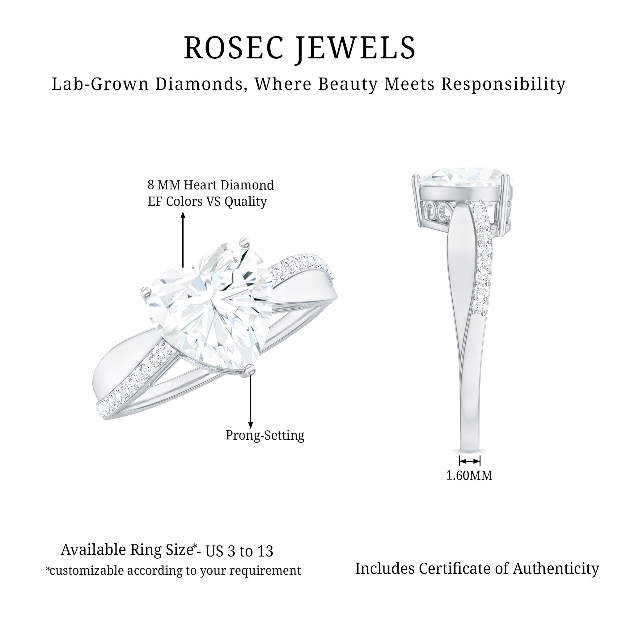 Lab Grown Diamond Heart Engagement Ring With Bypass Details