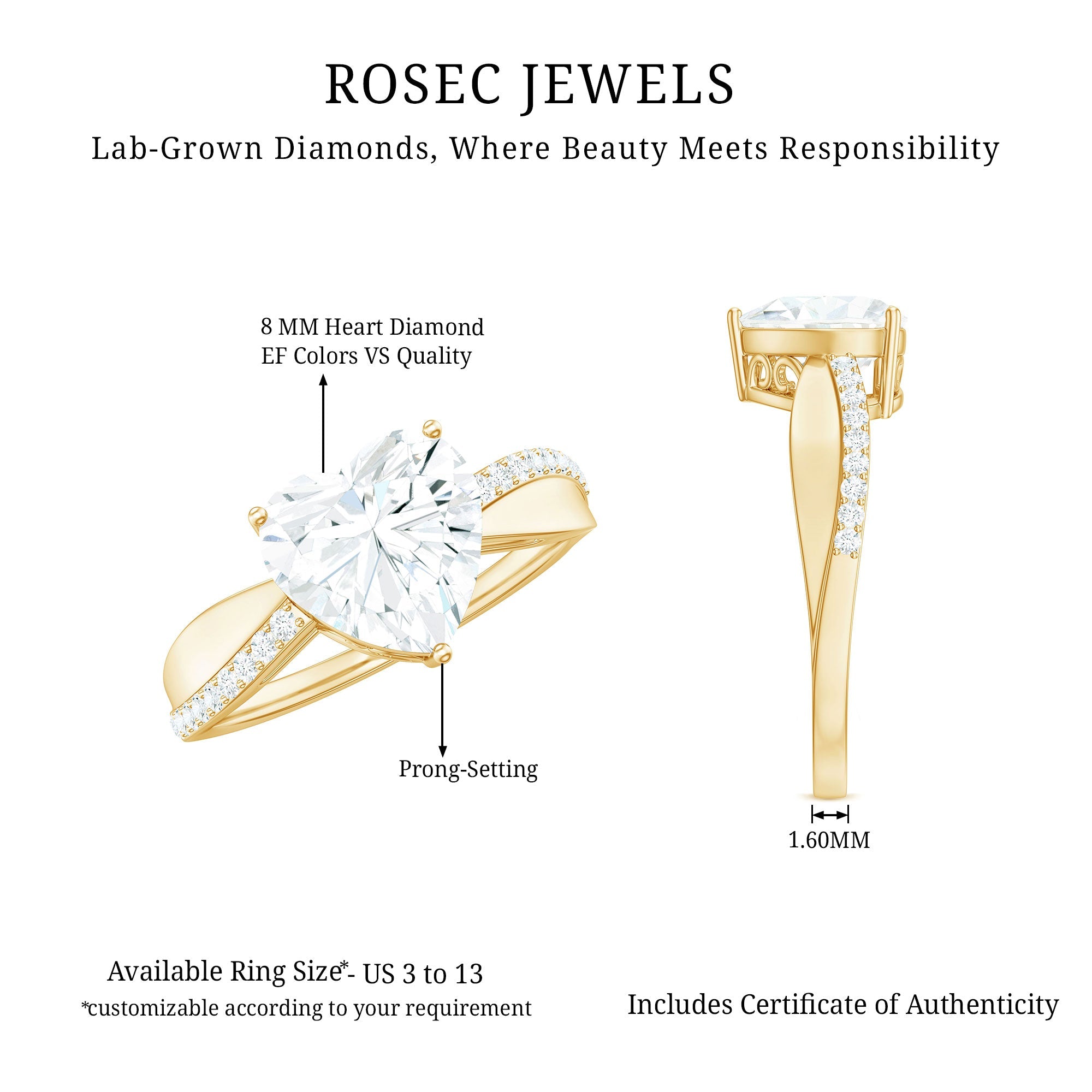 Lab Grown Diamond Heart Engagement Ring With Bypass Details
