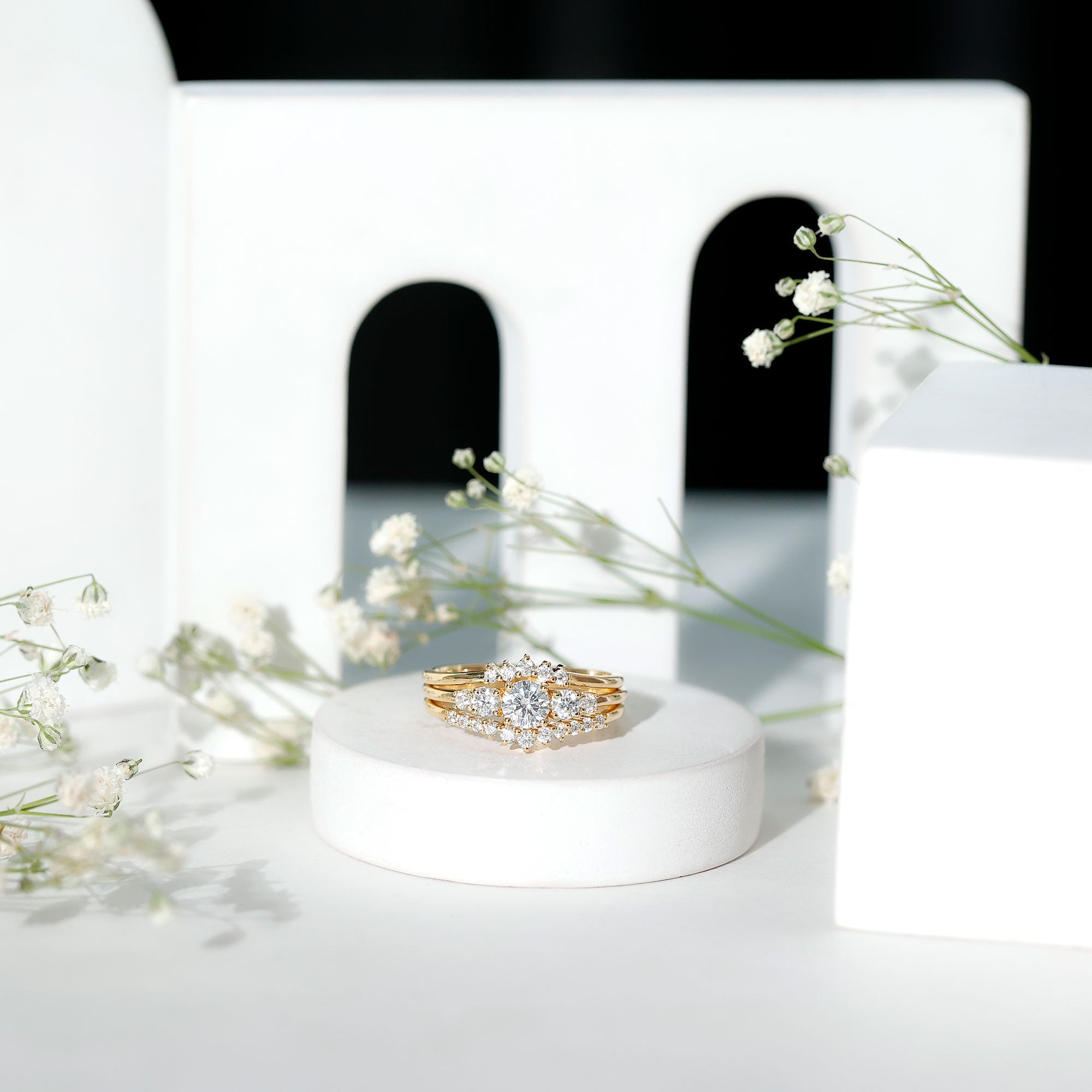 Lab Grown Diamond Trio Wedding Ring Set For Bride