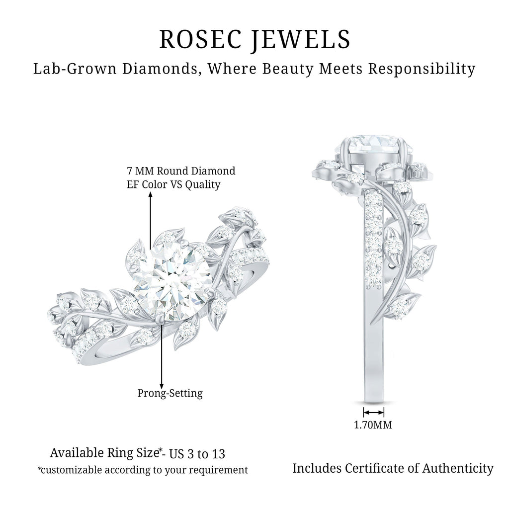 Round Cut 7 MM Lab Grown Diamond Flower Engagement Ring