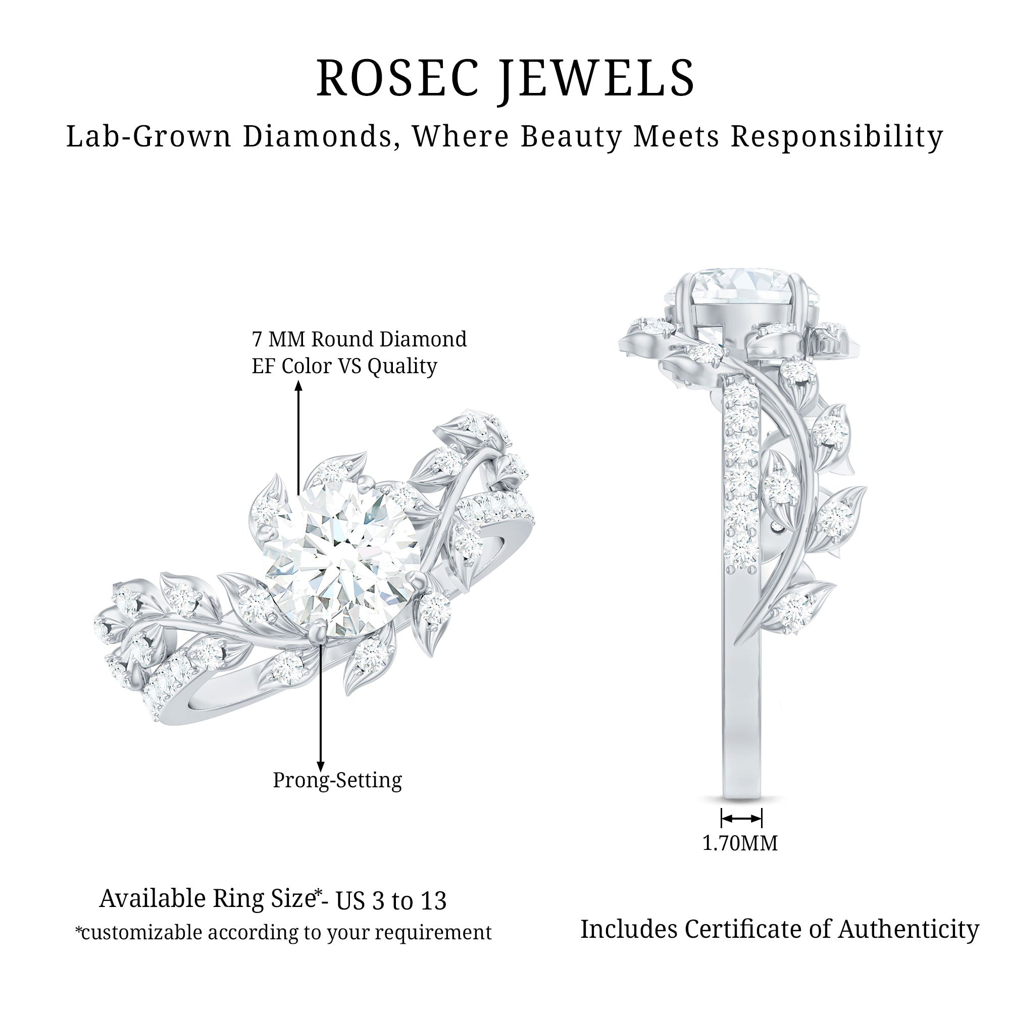 Round Cut 7 MM Lab Grown Diamond Flower Engagement Ring