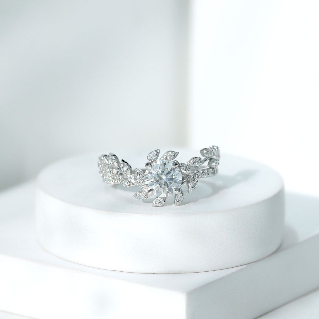 Round Cut 7 MM Lab Grown Diamond Flower Engagement Ring