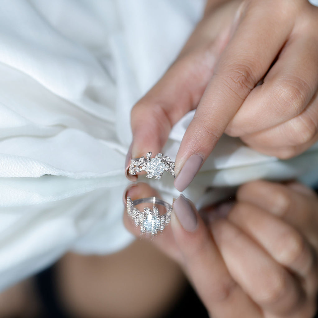 Round Cut 7 MM Lab Grown Diamond Flower Engagement Ring