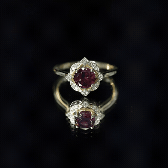 Vintage Style Rhodolite Garnet and Diamond Engagement Ring