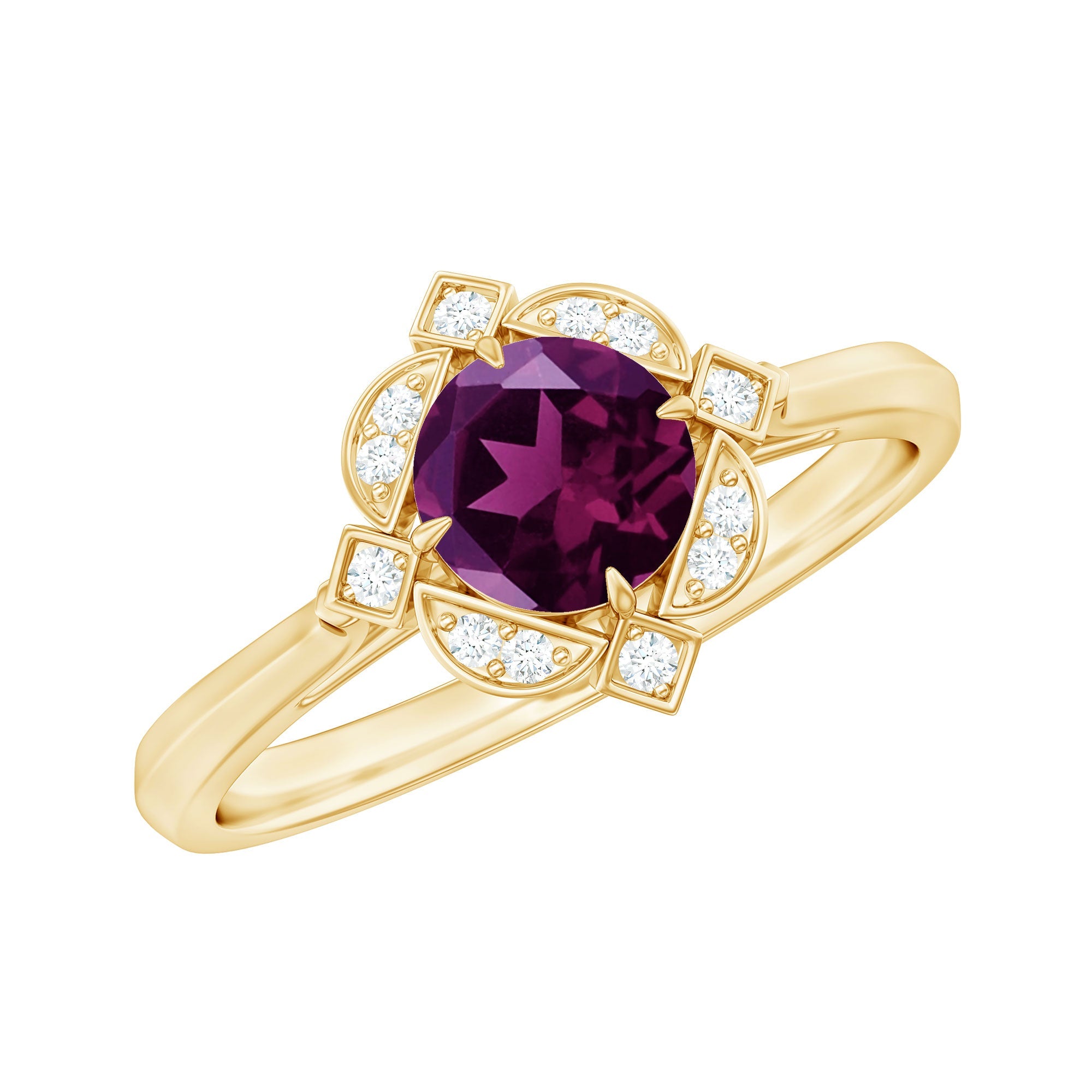 Vintage Style Rhodolite Garnet and Diamond Engagement Ring
