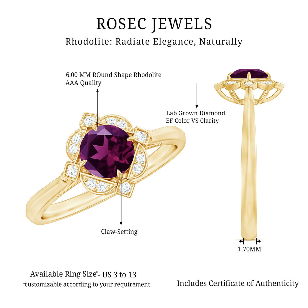 Vintage Style Rhodolite Garnet and Diamond Engagement Ring
