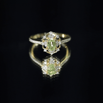 Peridot and Diamond Vintage Looking Engagement Ring