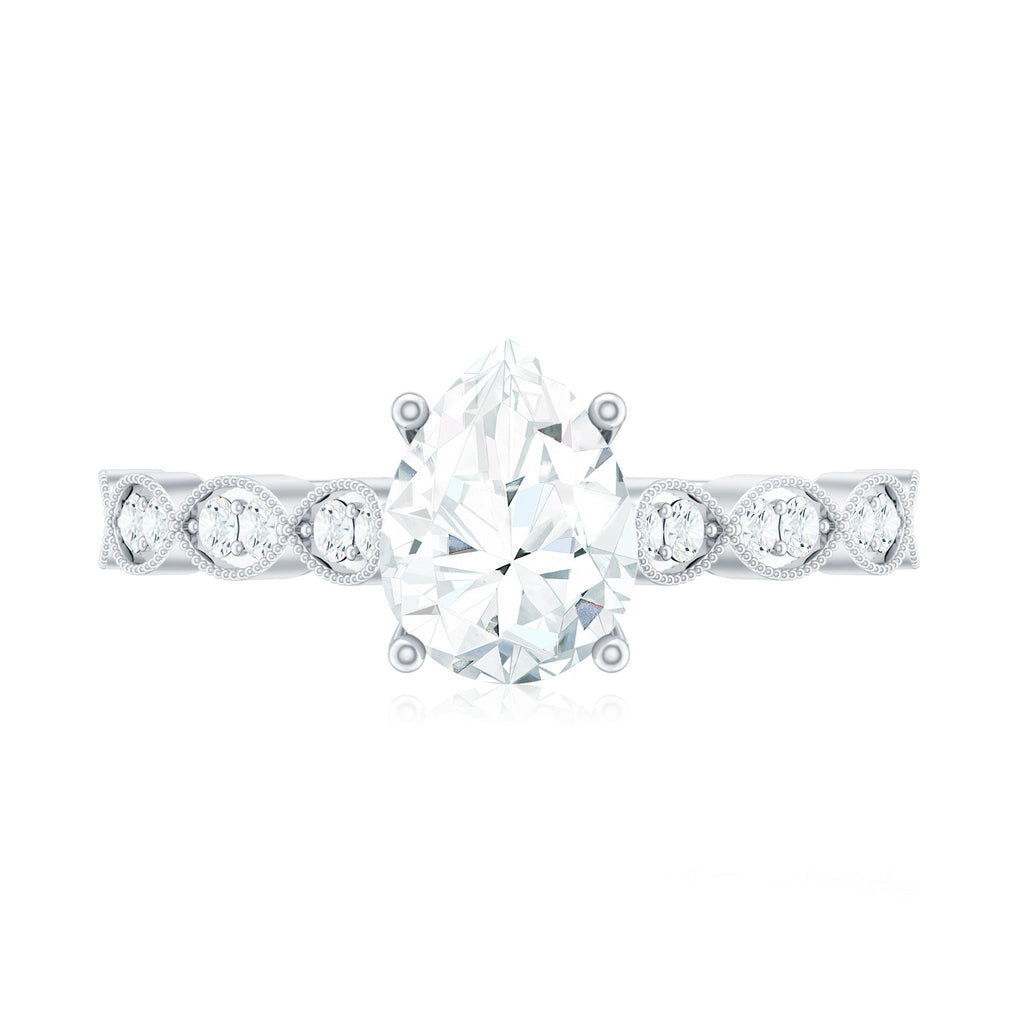 Pear Shape Lab Grown Diamond Scalloped Solitaire Ring