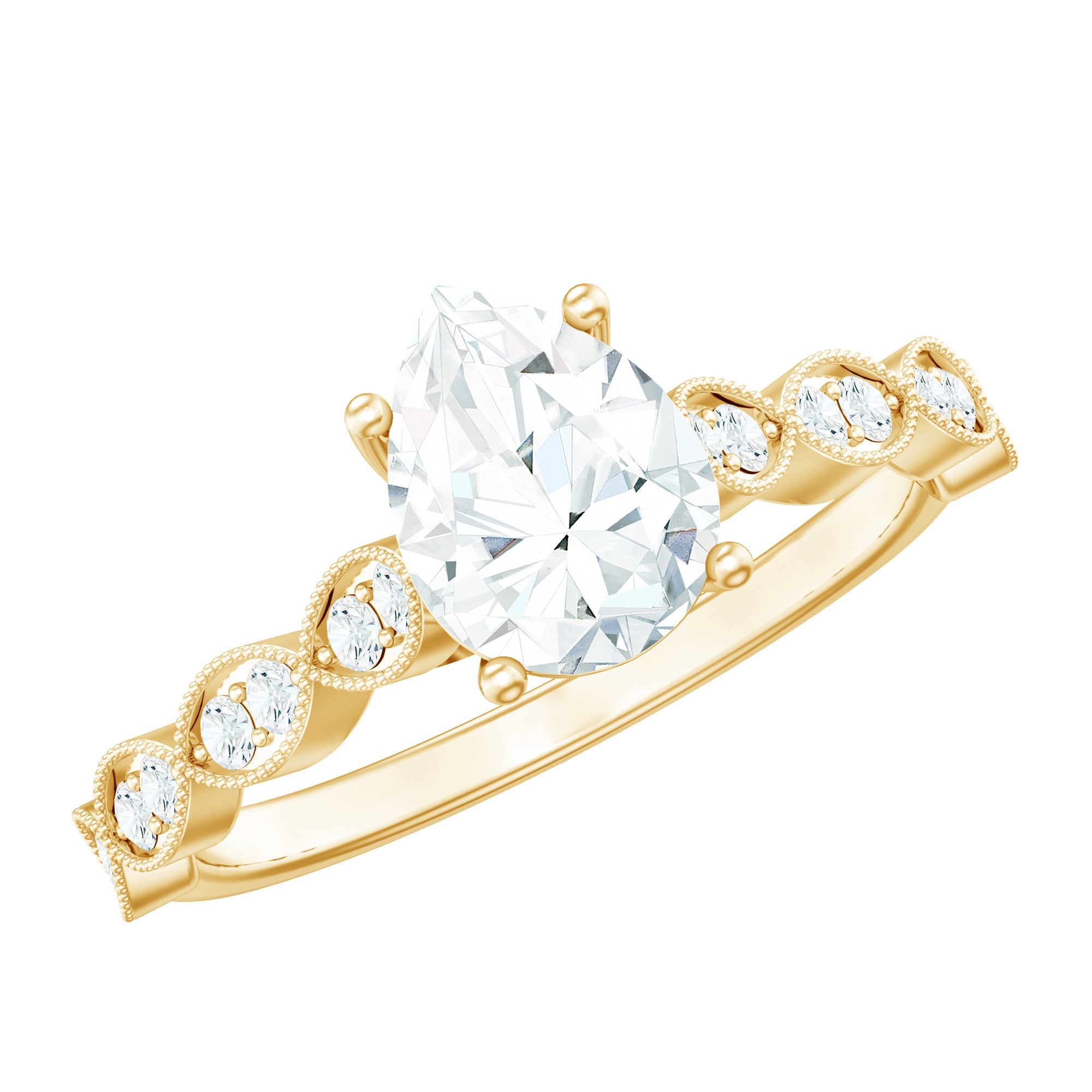 Pear Shape Lab Grown Diamond Scalloped Solitaire Ring