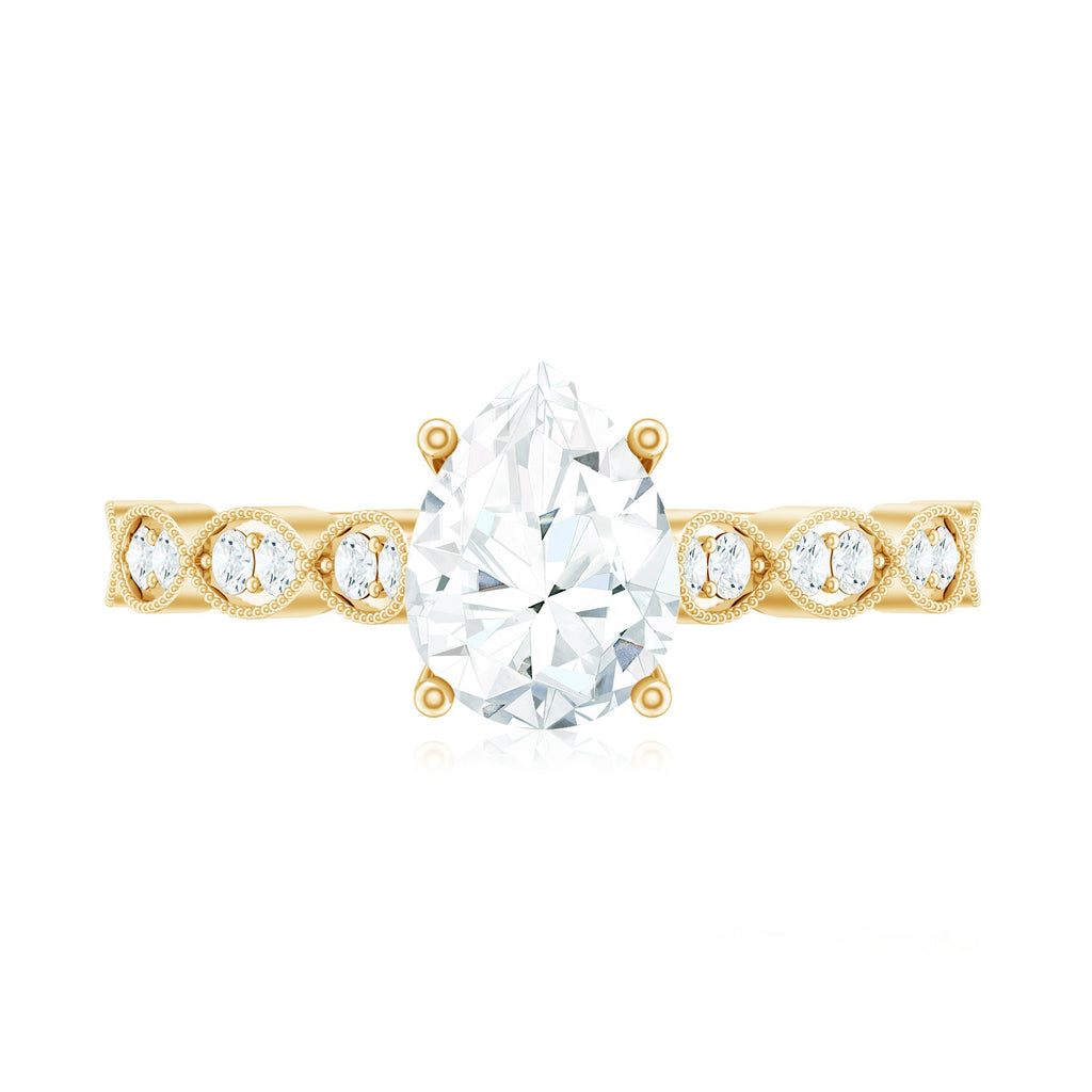 Pear Shape Lab Grown Diamond Scalloped Solitaire Ring