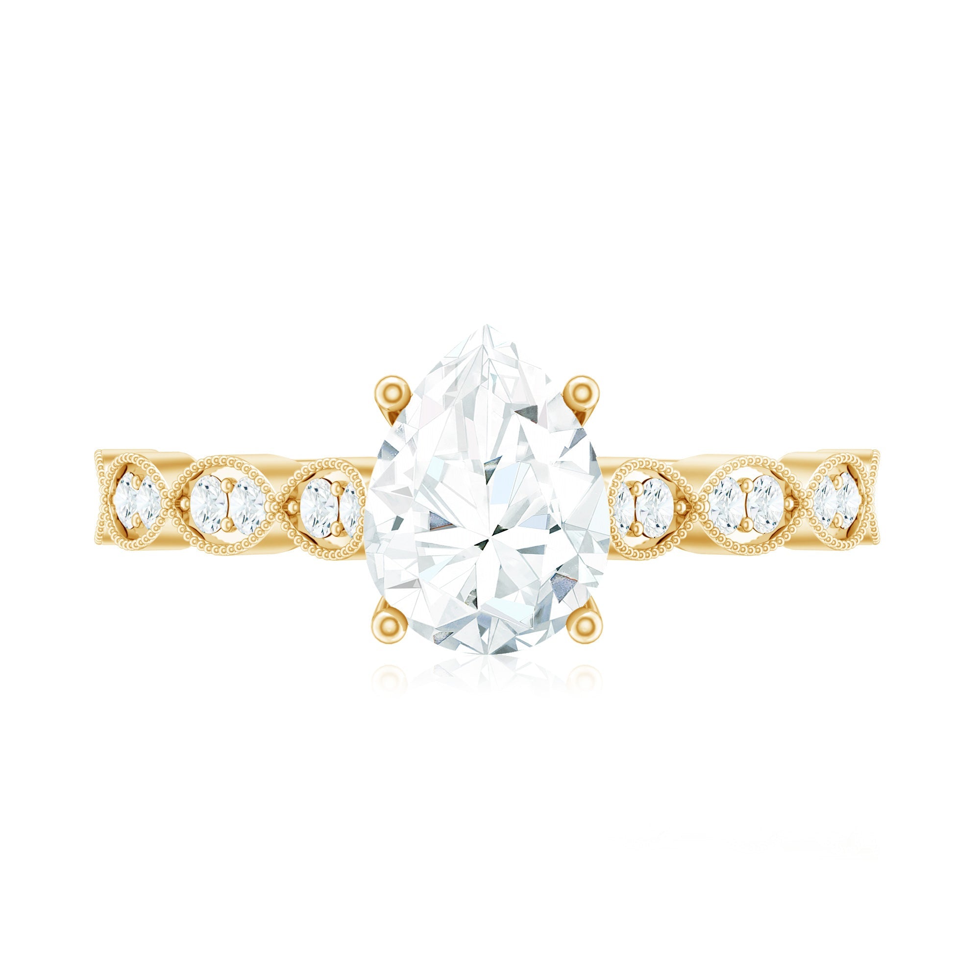 Pear Shape Lab Grown Diamond Scalloped Solitaire Ring