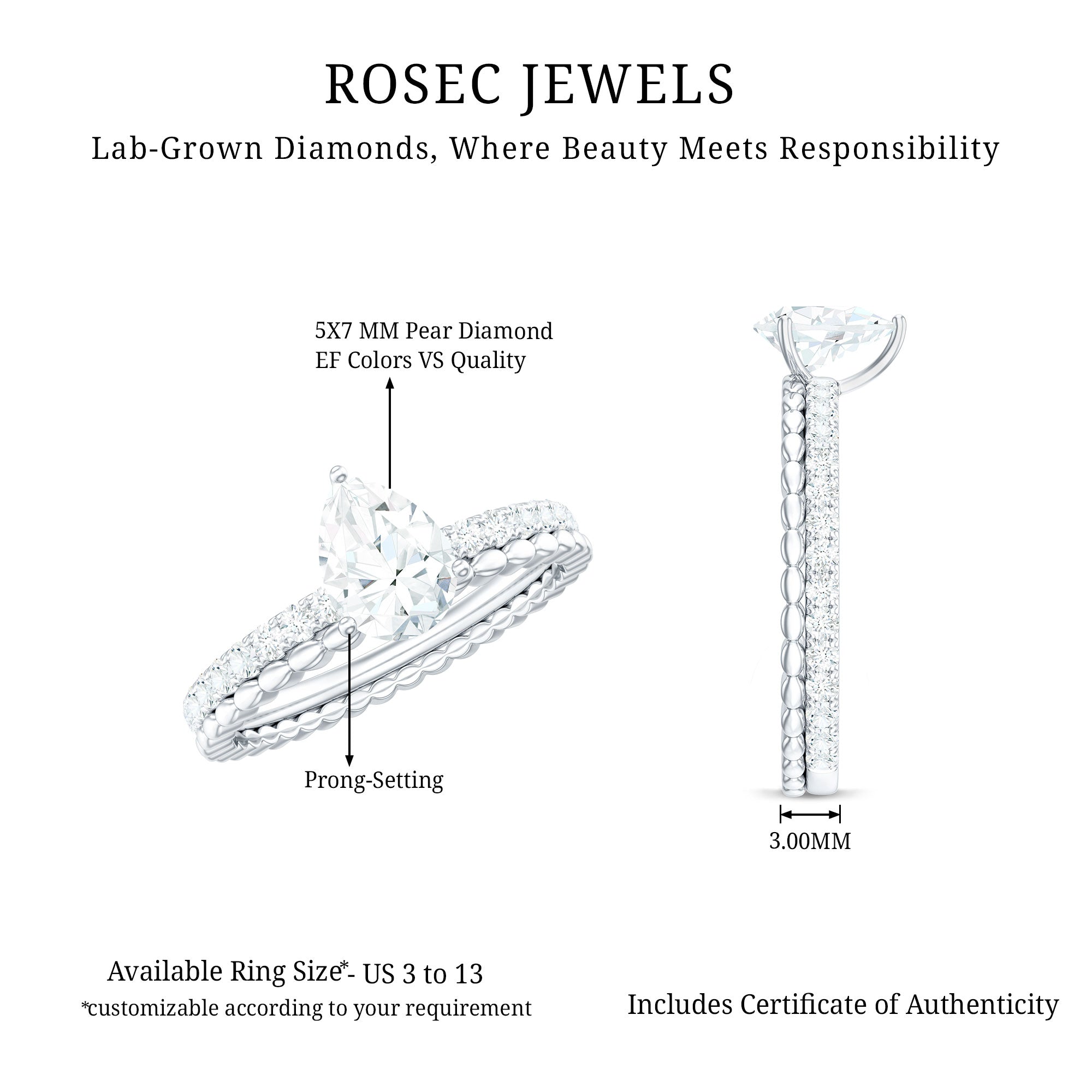 Pear Shape Lab Grown Diamond Solitaire Engagement Ring