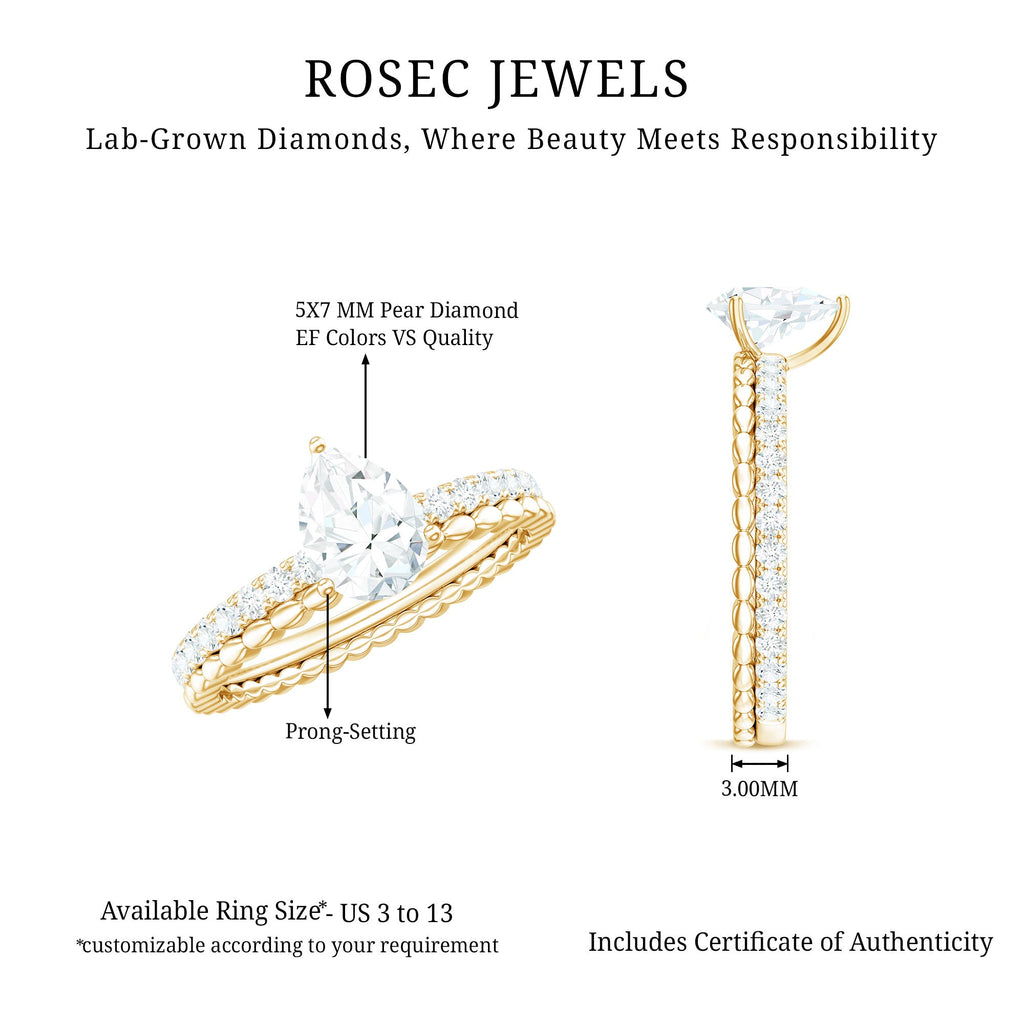 Pear Shape Lab Grown Diamond Solitaire Engagement Ring