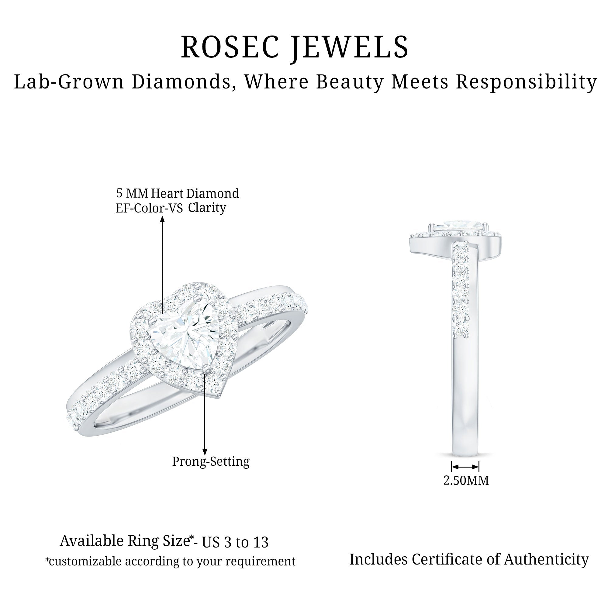 Heart Shape Lab Grown Diamond Engagement Ring with Halo