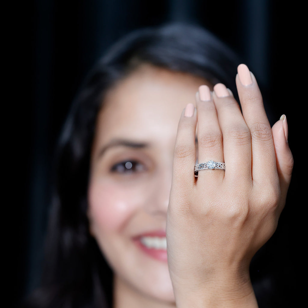 Vintage Inspired Solitaire Lab Grown Diamond Filigree Ring