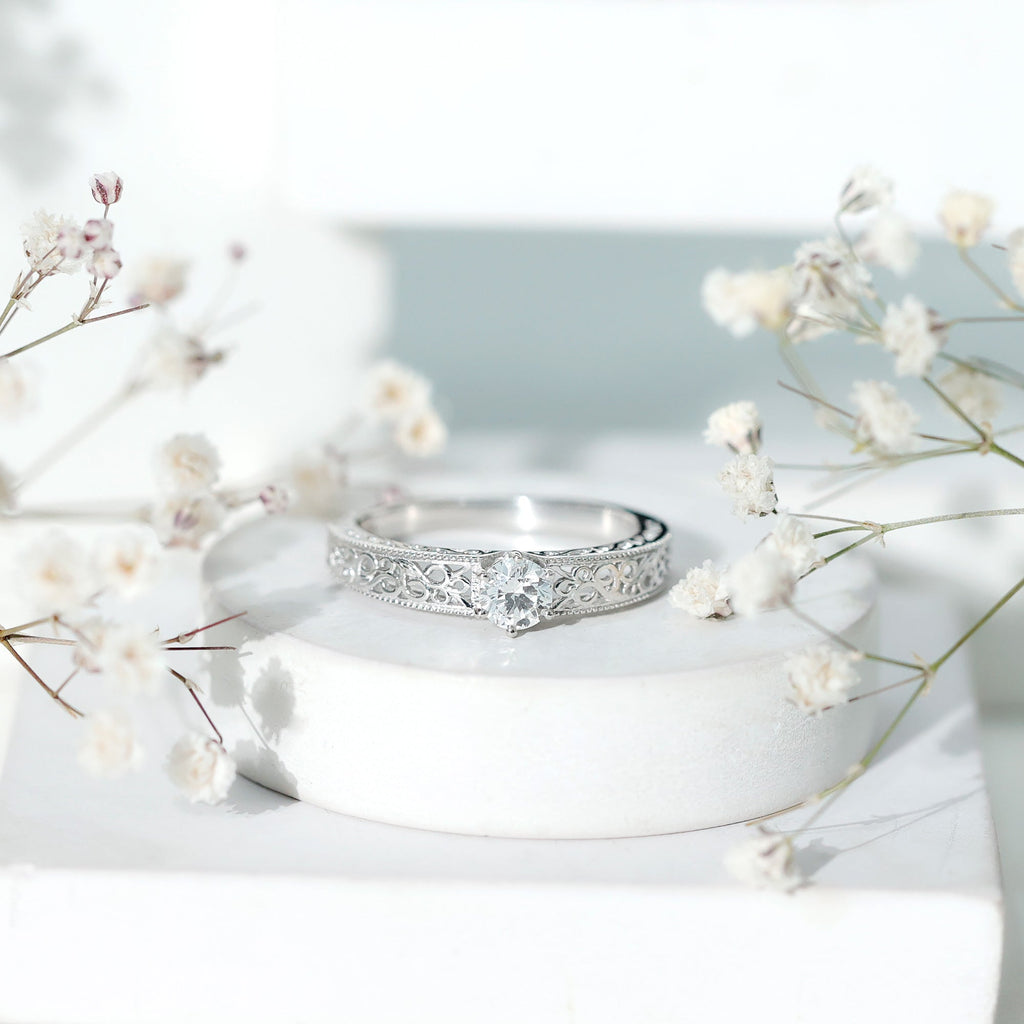 Vintage Inspired Solitaire Lab Grown Diamond Filigree Ring