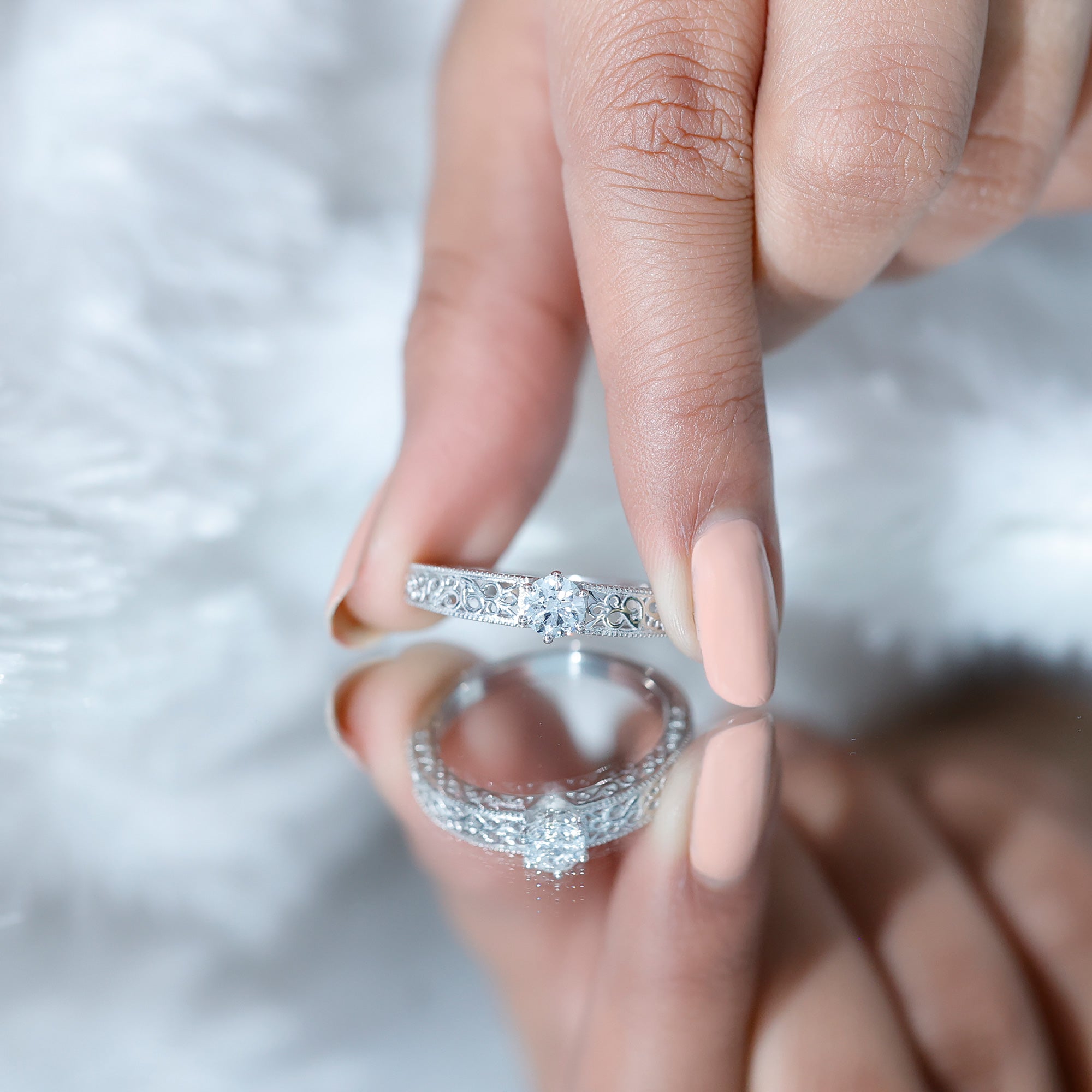 Vintage Inspired Solitaire Lab Grown Diamond Filigree Ring
