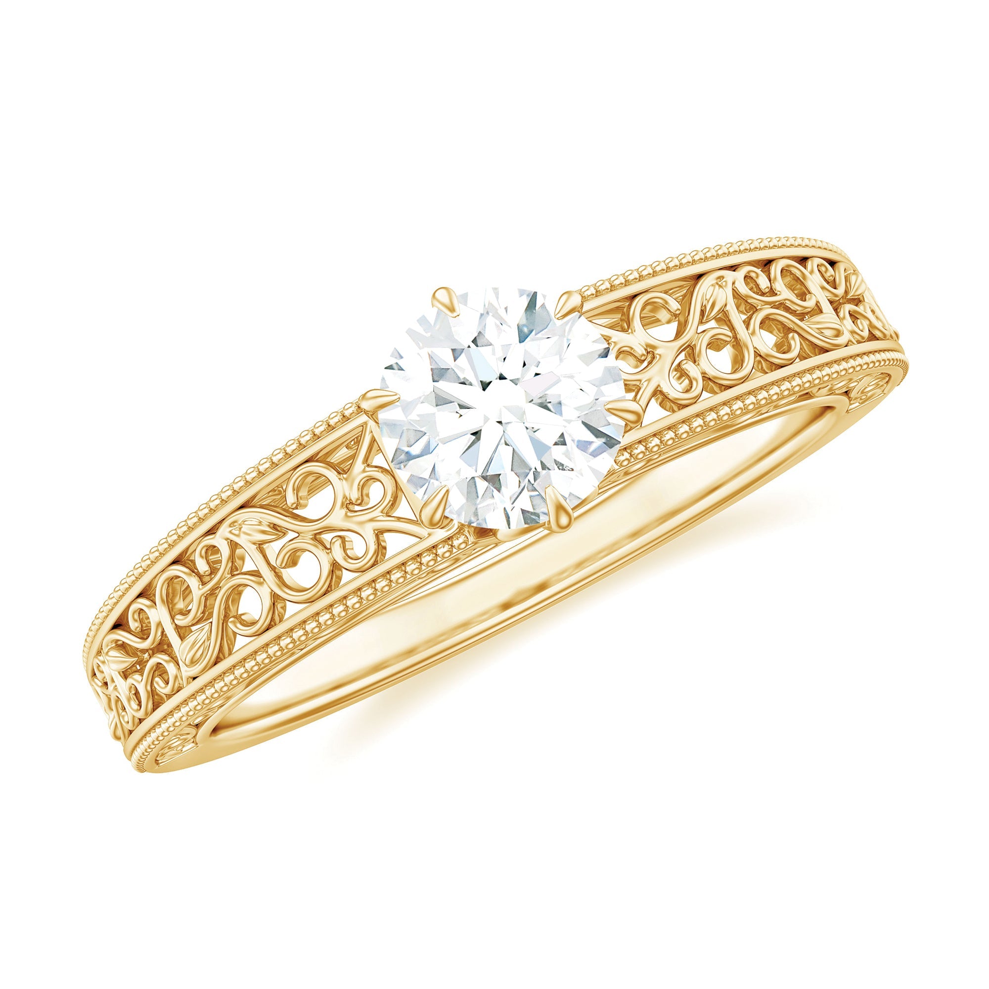 Vintage Inspired Solitaire Lab Grown Diamond Filigree Ring