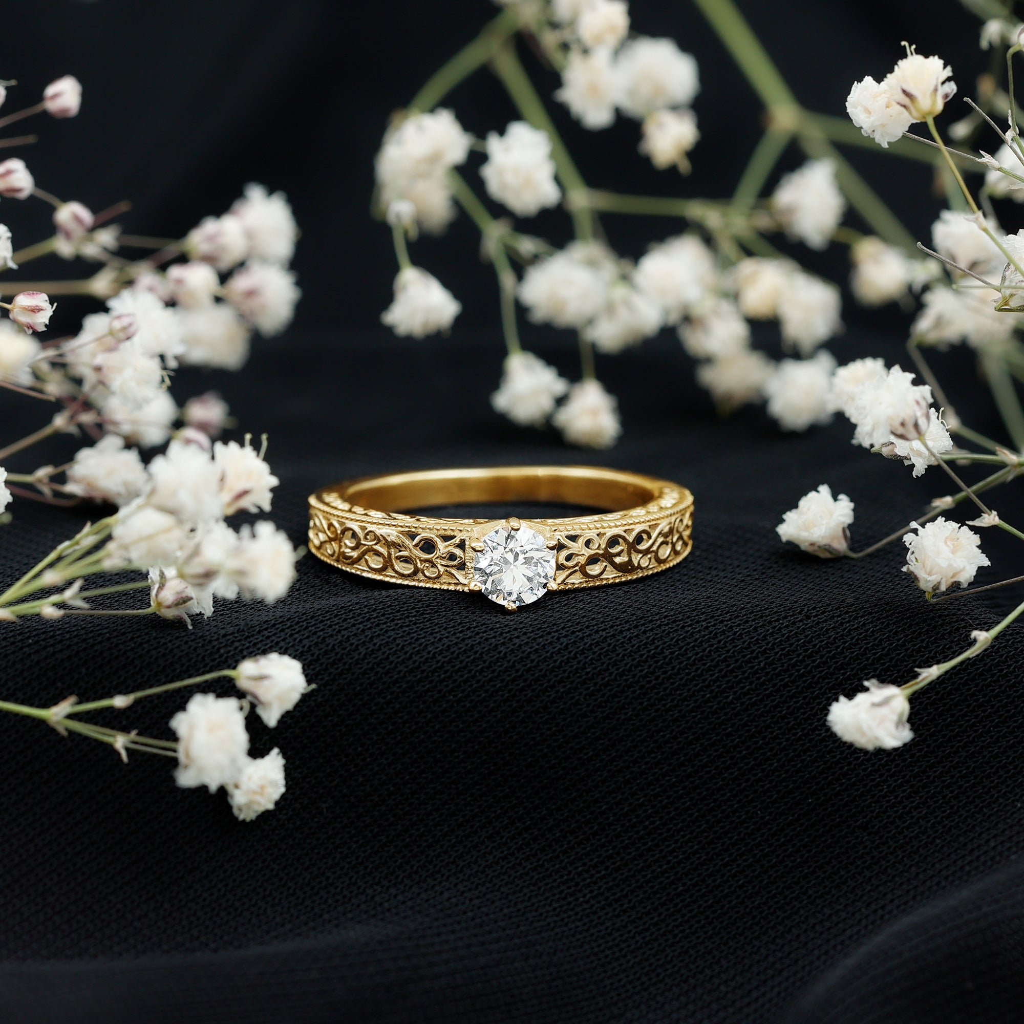 Vintage Inspired Solitaire Lab Grown Diamond Filigree Ring