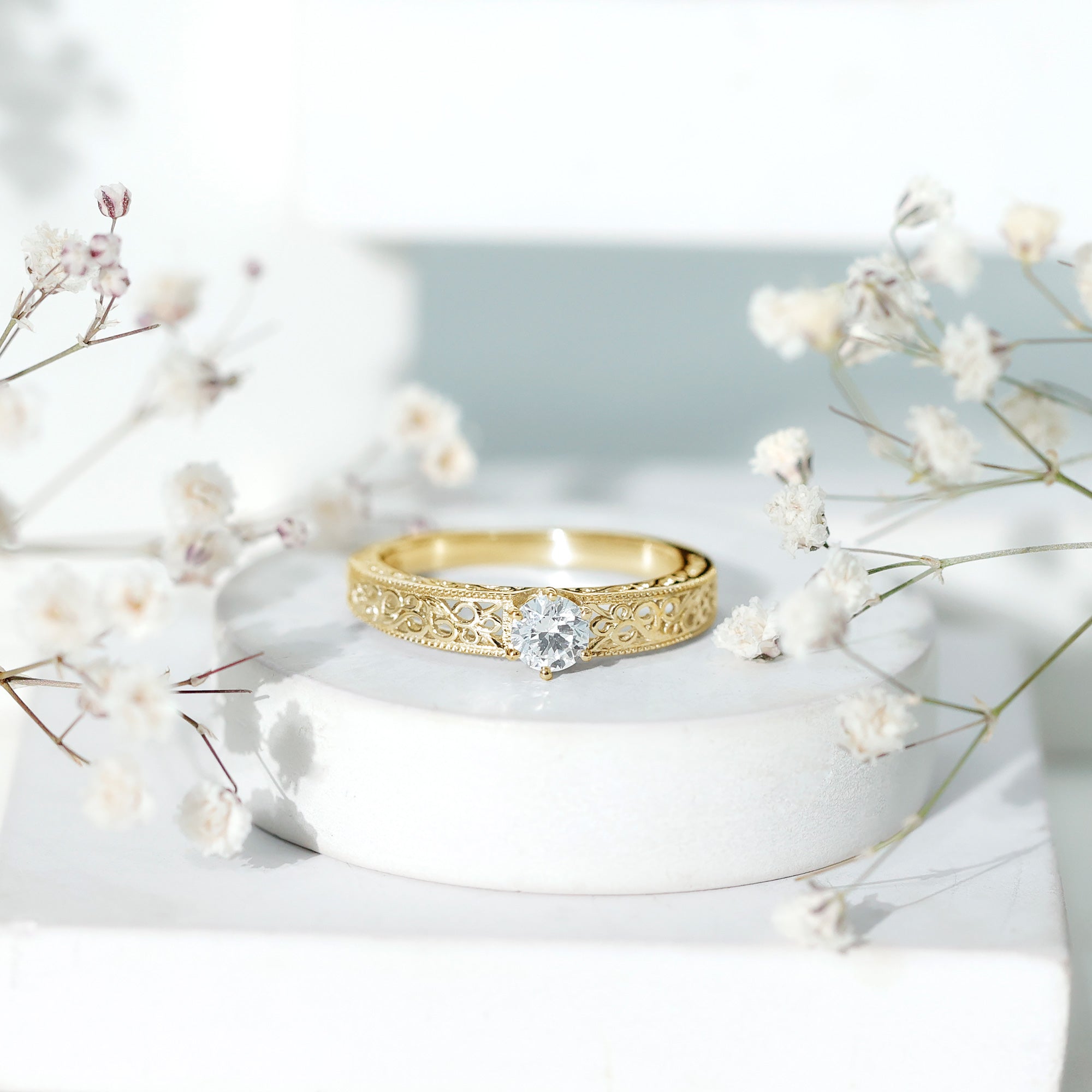 Vintage Inspired Solitaire Lab Grown Diamond Filigree Ring