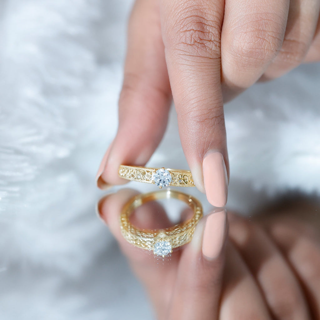 Vintage Inspired Solitaire Lab Grown Diamond Filigree Ring