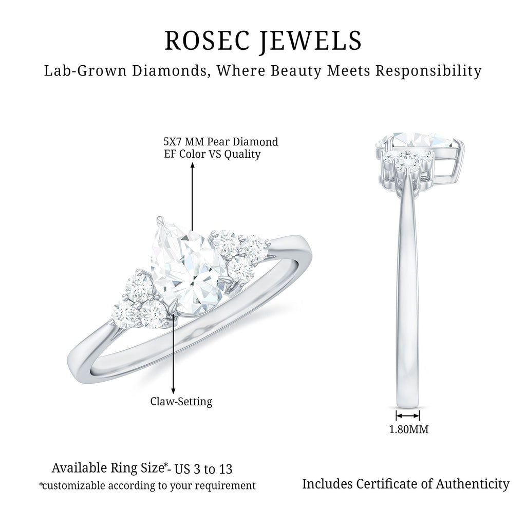 Pear Cut Lab Grown Diamond Trio Engagement Ring
