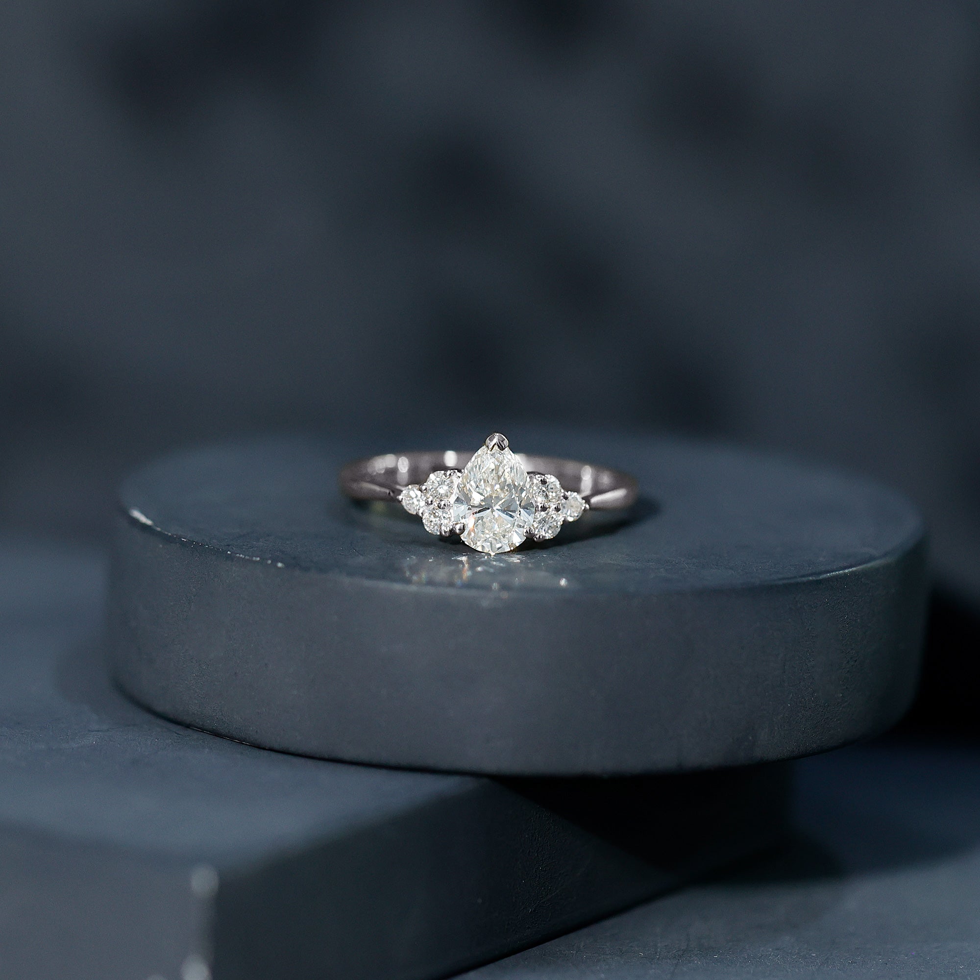 Pear Cut Lab Grown Diamond Trio Engagement Ring