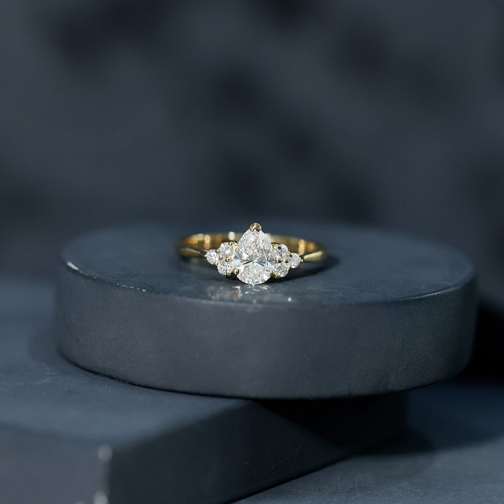 Pear Cut Lab Grown Diamond Trio Engagement Ring