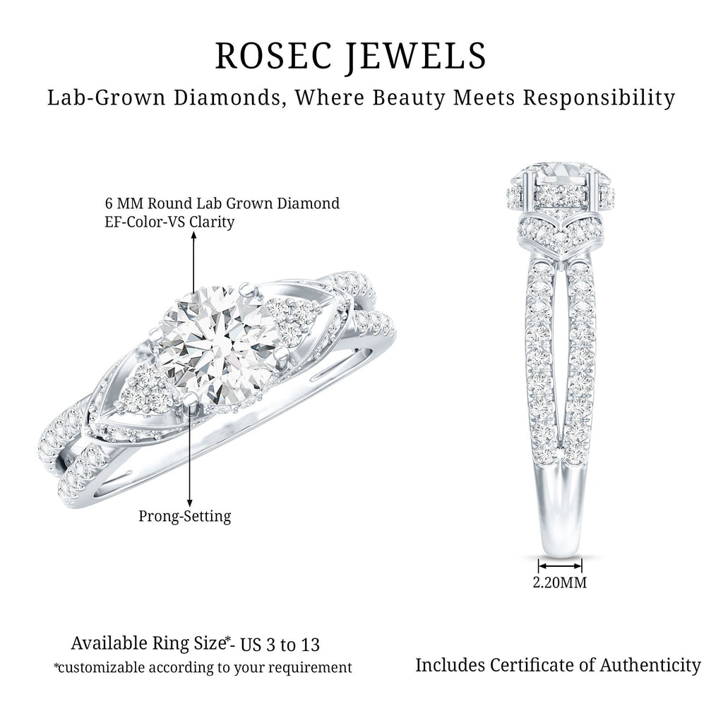 Lab Grown Diamond Round Engagement Ring With Side Stone