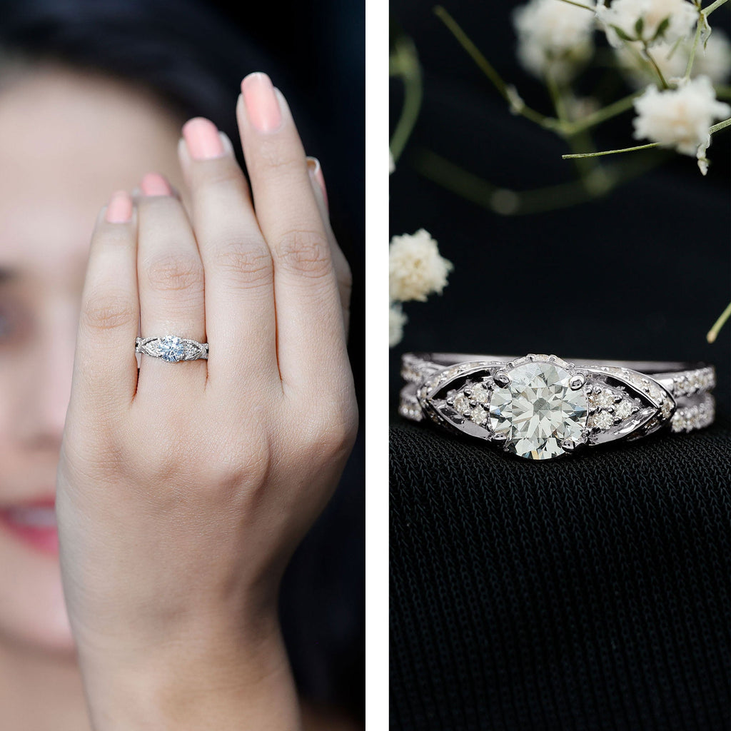 Lab Grown Diamond Round Engagement Ring With Side Stone