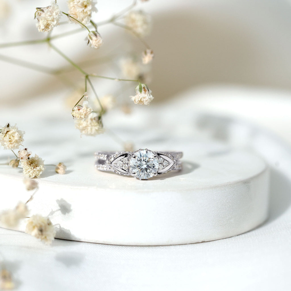 Lab Grown Diamond Round Engagement Ring With Side Stone